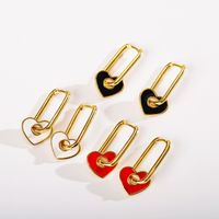 1 Pair Simple Style Heart Shape Enamel Plating Copper 18k Gold Plated Drop Earrings main image 3
