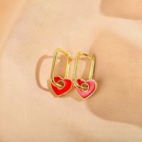 1 Pair Simple Style Heart Shape Enamel Plating Copper 18k Gold Plated Drop Earrings main image 4