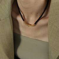 Cute Simple Style Round Agate Titanium Steel Necklace In Bulk sku image 2