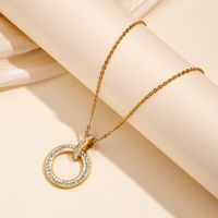 Elegant Luxurious Circle Stainless Steel Hollow Out Zircon Pendant Necklace main image 5