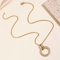 Elegant Luxurious Circle Stainless Steel Hollow Out Zircon Pendant Necklace main image 6