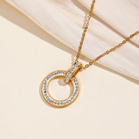 Elegant Luxurious Circle Stainless Steel Hollow Out Zircon Pendant Necklace sku image 1