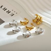 1 Pair Simple Style C Shape Star Plating Inlay Stainless Steel Zircon 18k Gold Plated Ear Studs main image 8
