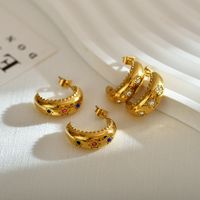 1 Pair Simple Style C Shape Star Plating Inlay Stainless Steel Zircon 18k Gold Plated Ear Studs main image 6