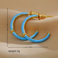1 Pair Simple Style C Shape Enamel Plating Inlay Copper Zircon 18k Gold Plated Ear Studs main image 2