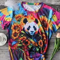 Frau T-shirt Kurzarm T-shirts Lässig Panda Blume main image 5