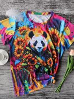 Frau T-shirt Kurzarm T-shirts Lässig Panda Blume sku image 1