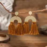 1 Pair Bohemian U Shape Tassel Wood Dangling Earrings main image 6