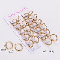 12 Pairs Simple Style Solid Color Asymmetrical Plating Stainless Steel 18K Gold Plated Hoop Earrings sku image 6