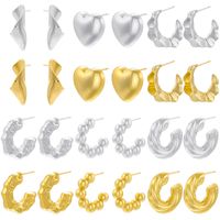 1 Pair Vintage Style Exaggerated Simple Style C Shape Heart Shape Solid Color Plating Brass Ear Studs main image 1