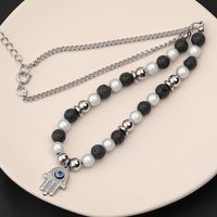 304 Stainless Steel Casual Simple Style Classic Style Beaded Devil's Eye Palm Pendant Necklace main image 8