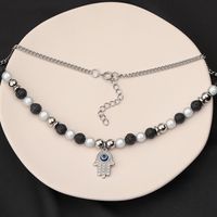 304 Stainless Steel Casual Simple Style Classic Style Beaded Devil's Eye Palm Pendant Necklace main image 7