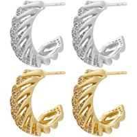 1 Pair Ig Style Casual Simple Style C Shape V Shape Plating Hollow Out Inlay Brass Zircon 18k Gold Plated Ear Studs main image 1