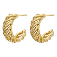 1 Pair Ig Style Casual Simple Style C Shape V Shape Plating Hollow Out Inlay Brass Zircon 18k Gold Plated Ear Studs main image 3