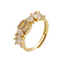 Classic Style Letter Copper Plating Inlay Zircon 18k Gold Plated Open Rings main image 5