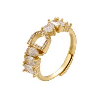 Classic Style Letter Copper Plating Inlay Zircon 18k Gold Plated Open Rings main image 7