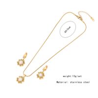 Stainless Steel 18K Gold Plated Lady Plating Inlay Round Pearl Earrings Necklace sku image 3