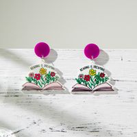 1 Pair Preppy Style Artistic Book Letter Flower Printing Arylic Drop Earrings sku image 1