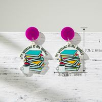 1 Pair Preppy Style Artistic Book Letter Flower Printing Arylic Drop Earrings main image 2