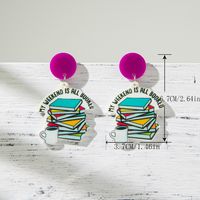 1 Pair Preppy Style Artistic Book Letter Flower Printing Arylic Drop Earrings sku image 2