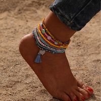 Beach Color Block Heart Shape Alloy Rhinestone Glass Women's Anklet sku image 1