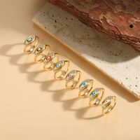Wholesale Simple Style Classic Style Devil's Eye Copper Enamel Plating Inlay 14k Gold Plated Zircon Adjustable Ring main image 1