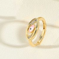 Wholesale Simple Style Classic Style Devil's Eye Copper Enamel Plating Inlay 14k Gold Plated Zircon Adjustable Ring sku image 3