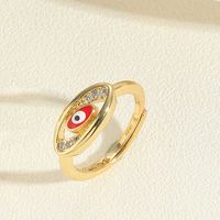 Wholesale Simple Style Classic Style Devil's Eye Copper Enamel Plating Inlay 14k Gold Plated Zircon Adjustable Ring sku image 5