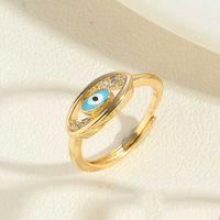 Wholesale Simple Style Classic Style Devil's Eye Copper Enamel Plating Inlay 14k Gold Plated Zircon Adjustable Ring sku image 6