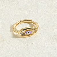 Wholesale Simple Style Classic Style Devil's Eye Copper Enamel Plating Inlay 14k Gold Plated Zircon Adjustable Ring sku image 8