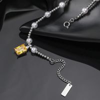 Simple Style Color Block Square 304 Stainless Steel Zircon Unisex Necklace main image 3