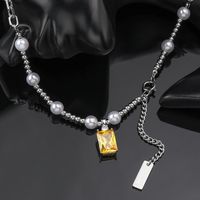 Simple Style Color Block Square 304 Stainless Steel Zircon Unisex Necklace main image 4