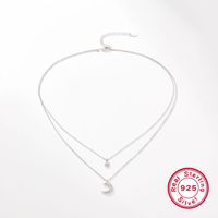 Simple Style Star Moon Sterling Silver Plating Inlay Zircon White Gold Plated Pendant Necklace sku image 1