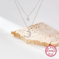 Simple Style Star Moon Sterling Silver Plating Inlay Zircon White Gold Plated Pendant Necklace main image 1