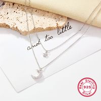 Simple Style Star Moon Sterling Silver Plating Inlay Zircon White Gold Plated Pendant Necklace main image 4