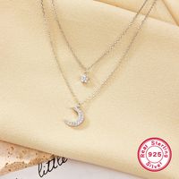 Simple Style Star Moon Sterling Silver Plating Inlay Zircon White Gold Plated Pendant Necklace main image 3