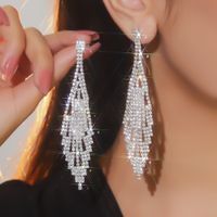 1 Pair Glam Shiny Tassel Inlay Alloy Rhinestones Drop Earrings sku image 1