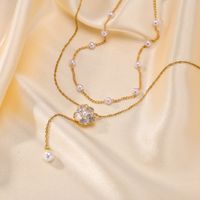 Acier Inoxydable Style IG Élégant Placage Incruster Couleur Unie Perles Artificielles Colliers Double Couche main image 4