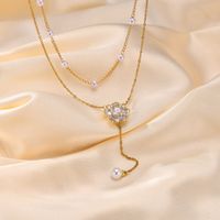 Stainless Steel IG Style Elegant Plating Inlay Solid Color Artificial Pearls Double Layer Necklaces main image 3