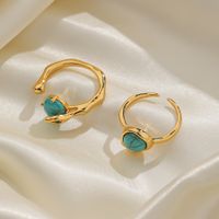 Retro Color Block Natural Stone Copper Plating Inlay Turquoise 18k Gold Plated Open Rings main image 3