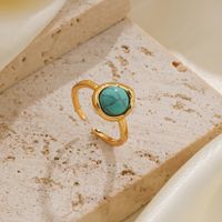 Retro Color Block Natural Stone Copper Plating Inlay Turquoise 18k Gold Plated Open Rings main image 5