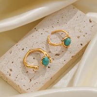 Retro Color Block Natural Stone Copper Plating Inlay Turquoise 18k Gold Plated Open Rings main image 1