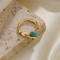 Retro Color Block Natural Stone Copper Plating Inlay Turquoise 18k Gold Plated Open Rings main image 6