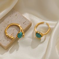 Retro Color Block Natural Stone Copper Plating Inlay Turquoise 18k Gold Plated Open Rings main image 4