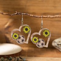 1 Pair Casual Vacation Bohemian Heart Shape Ball Flower Printing Wood Drop Earrings sku image 3