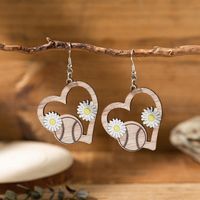 1 Pair Casual Vacation Bohemian Heart Shape Ball Flower Printing Wood Drop Earrings sku image 4