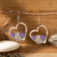 1 Pair Casual Vacation Bohemian Heart Shape Ball Flower Printing Wood Drop Earrings sku image 5