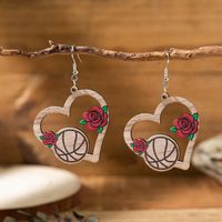 1 Pair Casual Vacation Bohemian Heart Shape Ball Flower Printing Wood Drop Earrings sku image 2