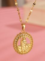 Elegant Round Stainless Steel Plating Hollow Out Inlay Zircon 18k Gold Plated Pendant Necklace main image 1
