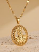 Elegant Round Stainless Steel Plating Hollow Out Inlay Zircon 18k Gold Plated Pendant Necklace main image 4